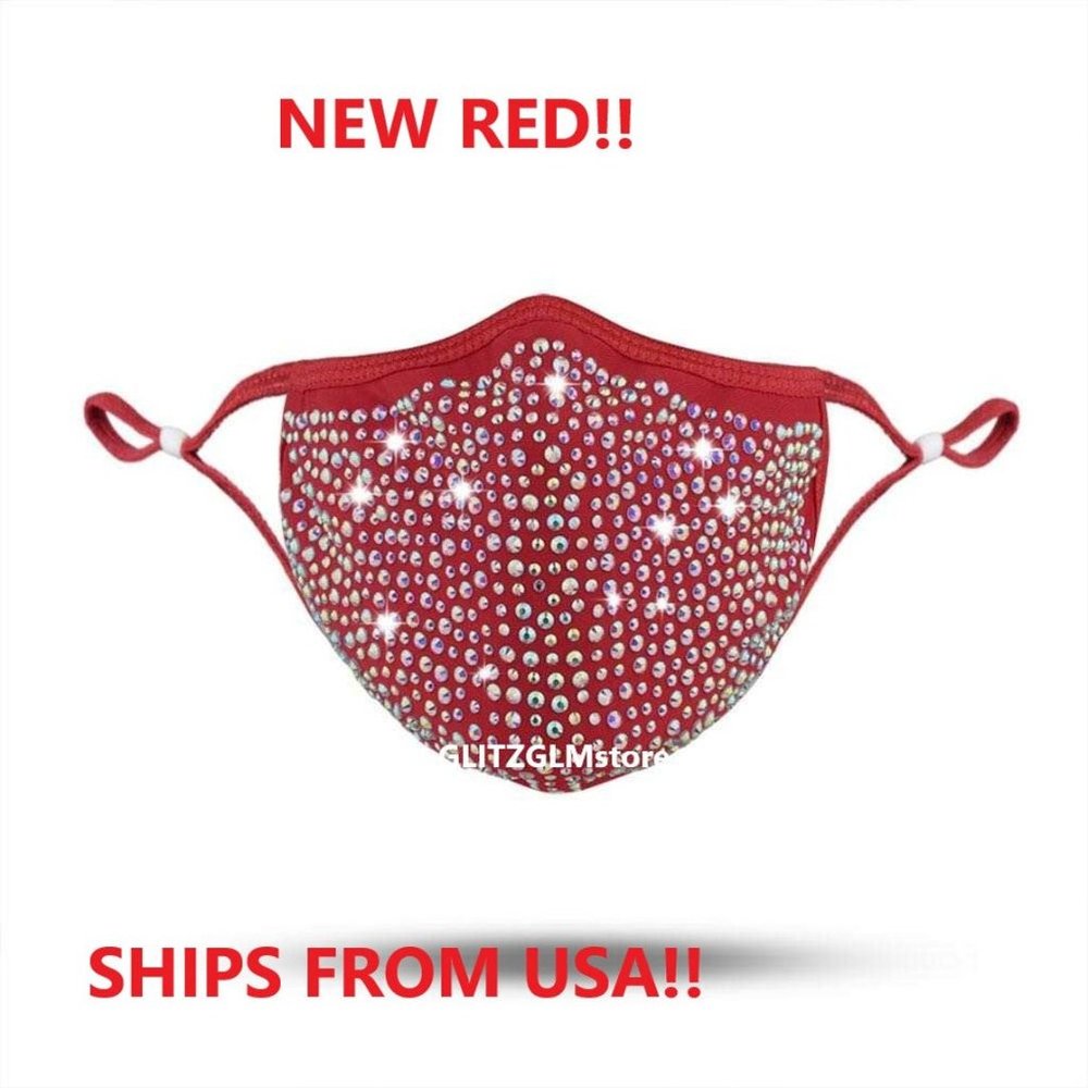 NEW CANDY APPLE RED SWAROVSKI BLING FACE MASK